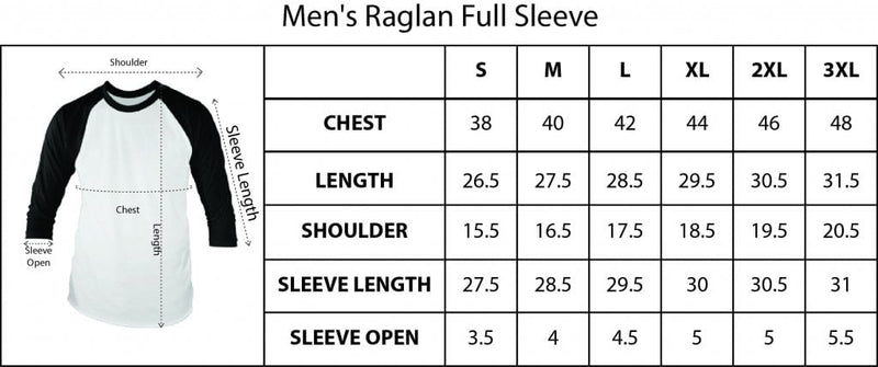 Raglan Shirt size chart