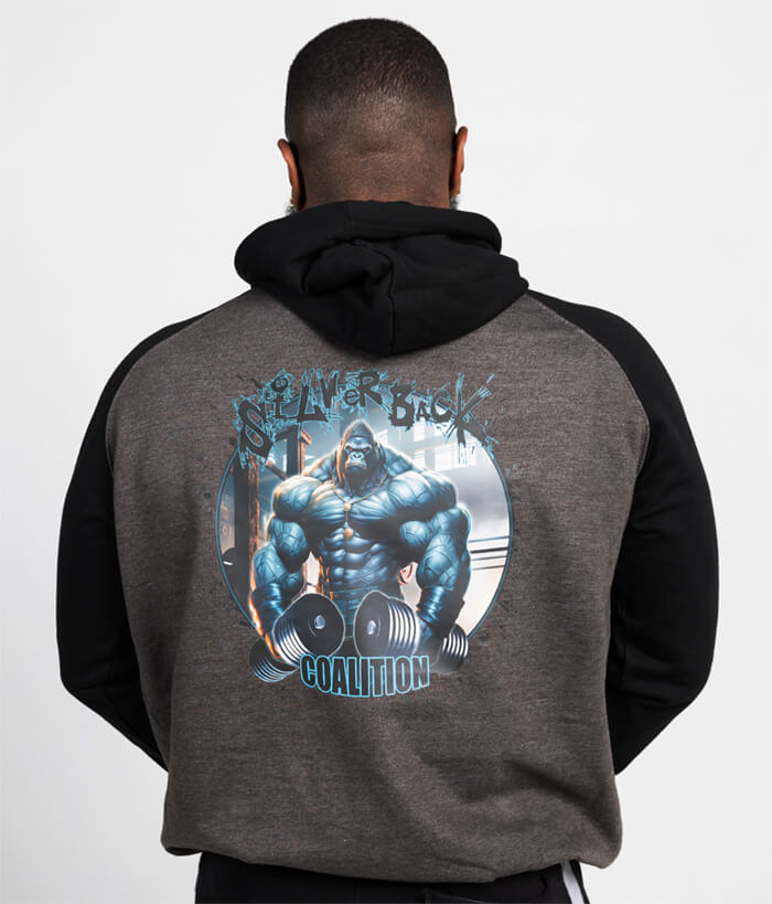 Iron Gods Silverback Raglan Gym Hoodie, Charcoal Black, Pump Cover