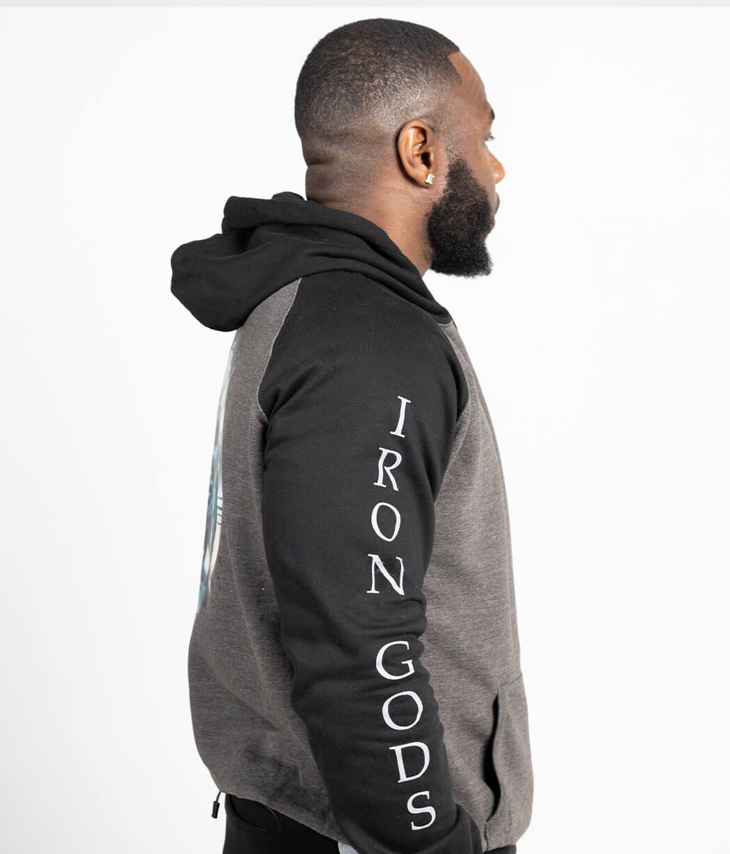 Iron Gods Silverback Raglan Gym Hoodie, Charcoal Black, Pump Cover