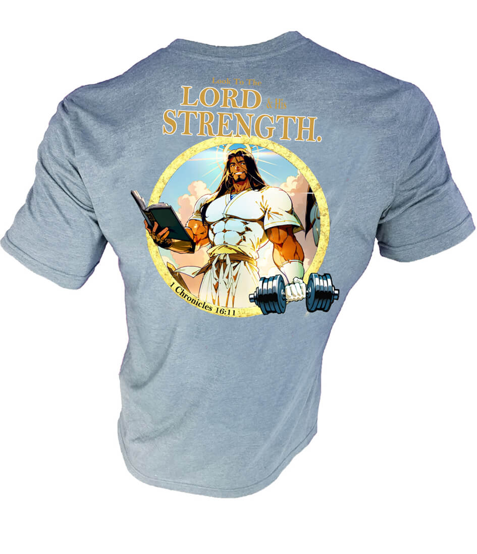 Iron Gods Buff Jesus Gym Shirt Blue
