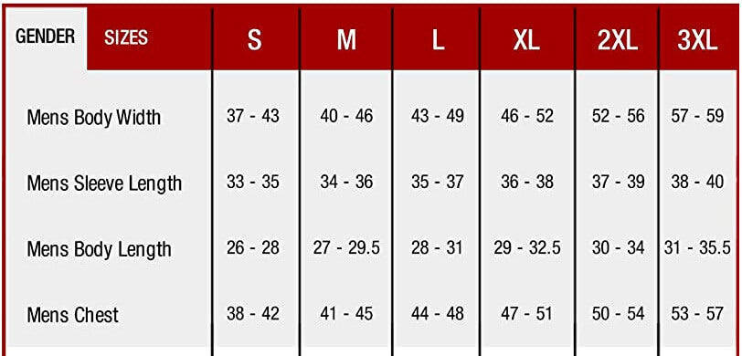 Iron Gods Hoodie Size Chart