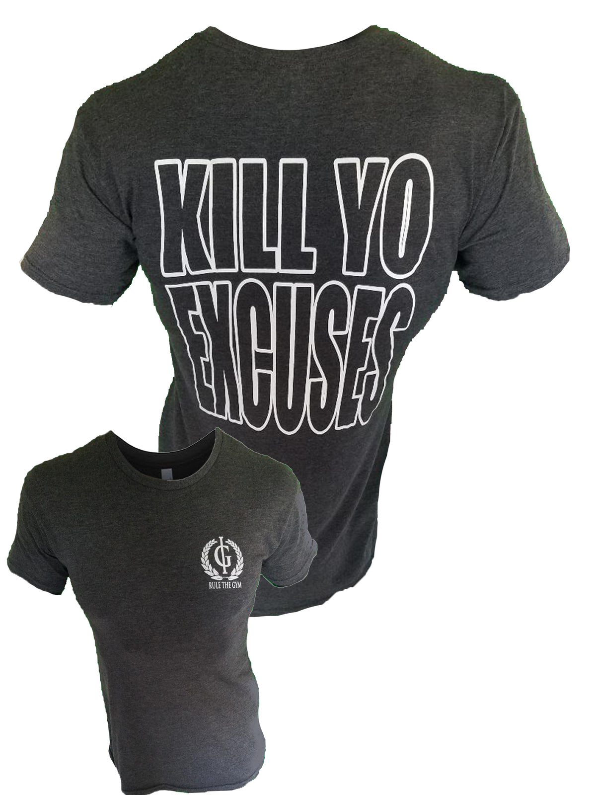 Iron Gods | Kill Yo Excuses Long Body Workout T-Shirt Dark Heather Grey Men's Gym Clothing Activewear