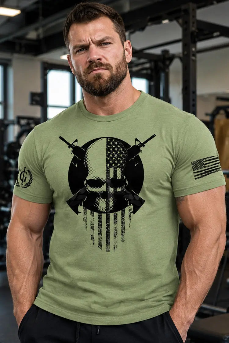 IG Military Muscle Skull Logo Workout Shirt