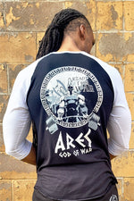 Iron Gods Titan Series Workout T-Shirt | Ares, Gym Shirt, Pump Cover, Black White Raglan