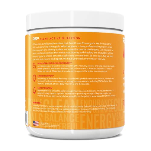 RSP AminoLean Recovery - Post Workout BCAAs Amino Acids Supplement + Electrolytes, BCAAs and EAAs for Hydration Boost, Immunity Support - Muscle Recovery Drink, Vegan Friendly, Blood Orange