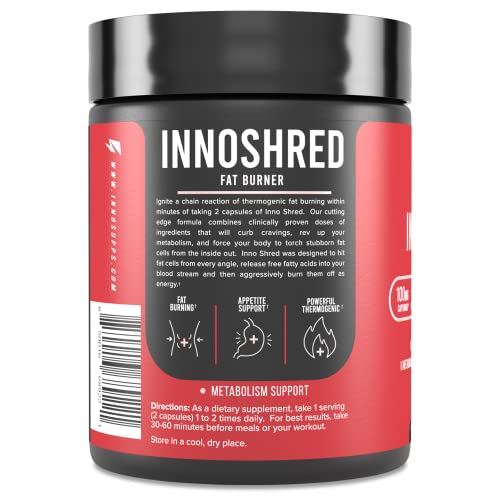 Inno Shred - Day Time Fat Burner | 100mg Capsimax, Grains of Paradise, Organic Caffeine, Green Tea Extract, Appetite Suppressant, Weight Loss Support (60 Veggie Capsules) | (with Stimulant)
