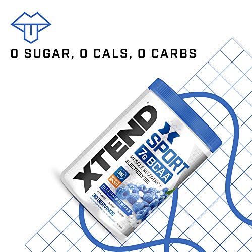 XTEND Sport BCAA Powder Blue Raspberry Ice - Electrolyte Powder for Recovery & Hydration with Amino Acids - 30 Servings