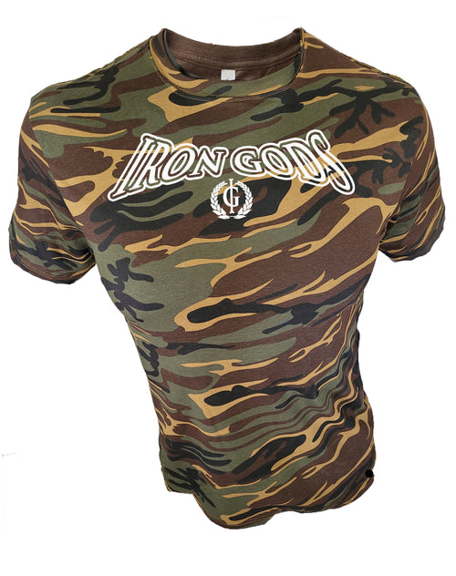 Iron Gods Green Camo Logo Workout T-Shirt Men's Gym Clothing Apparel