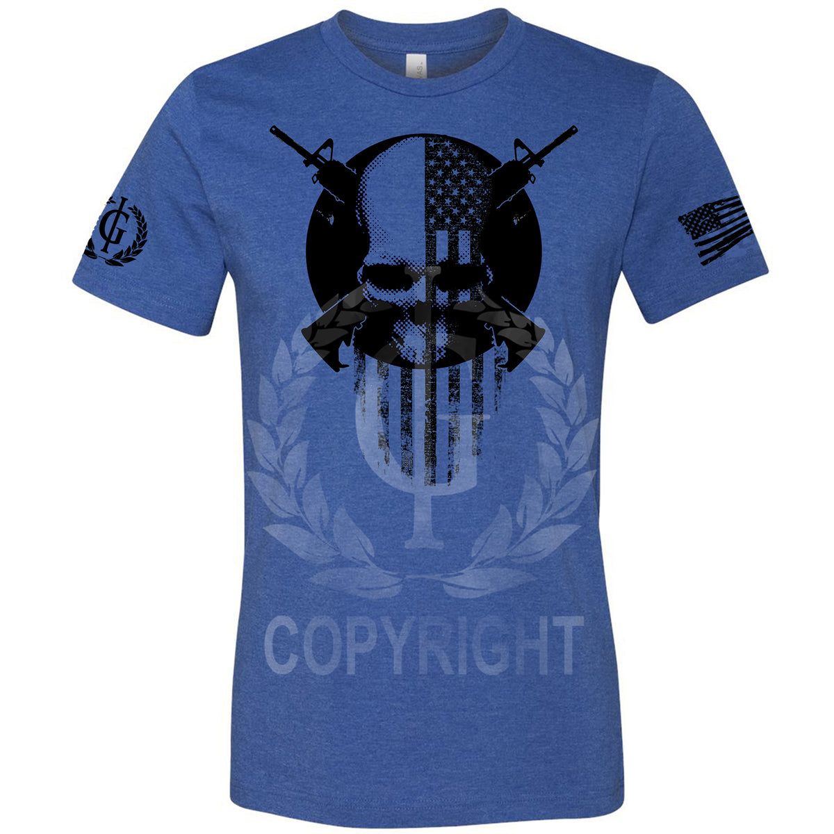 Iron Gods Military Muscle Skull T-Shirt Blue Men's Workout Clothing Tactical Activewear Gym Apparel