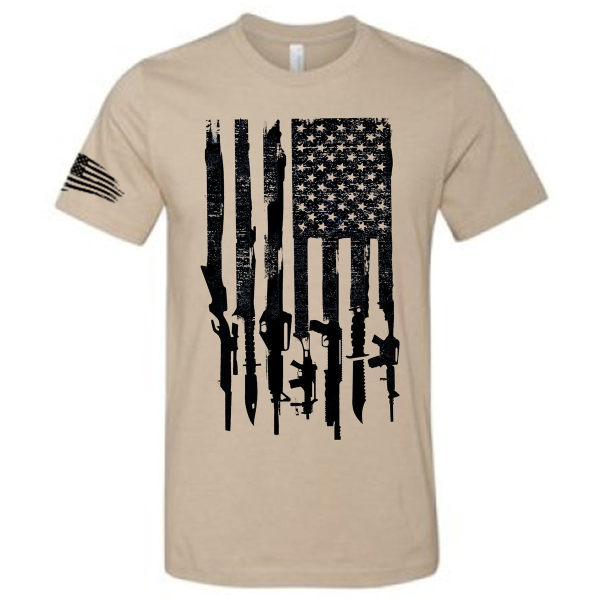 Iron Gods Gun Flag T-Shirt Tan Men's Workout Clothing Tactical Activewear Gym Apparel