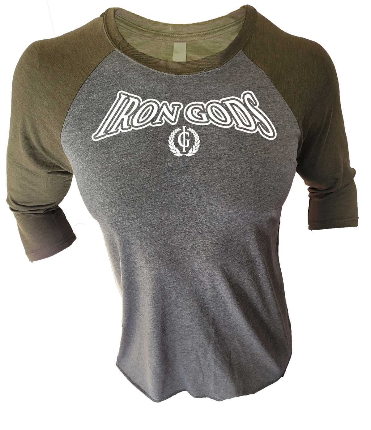 Iron Gods Logo Raglan Army Grey Workout T-Shirt Men's Gym Clothing Activewear