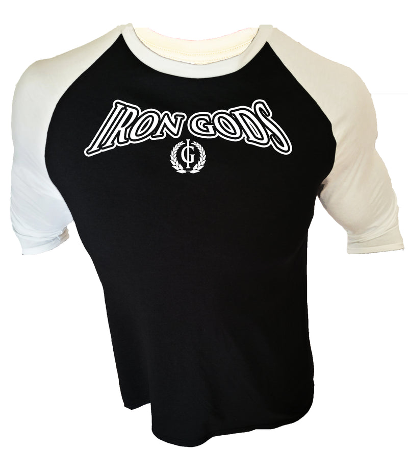 Iron Gods Logo Raglan White/Black Workout T-Shirt Men's Gym Clothing Activewear