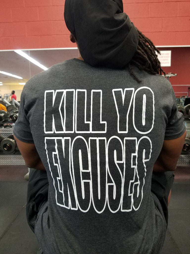 Iron Gods | Kill Yo Excuses Long Body Workout T-Shirt Dark Heather Grey Men's Gym Clothing Activewear