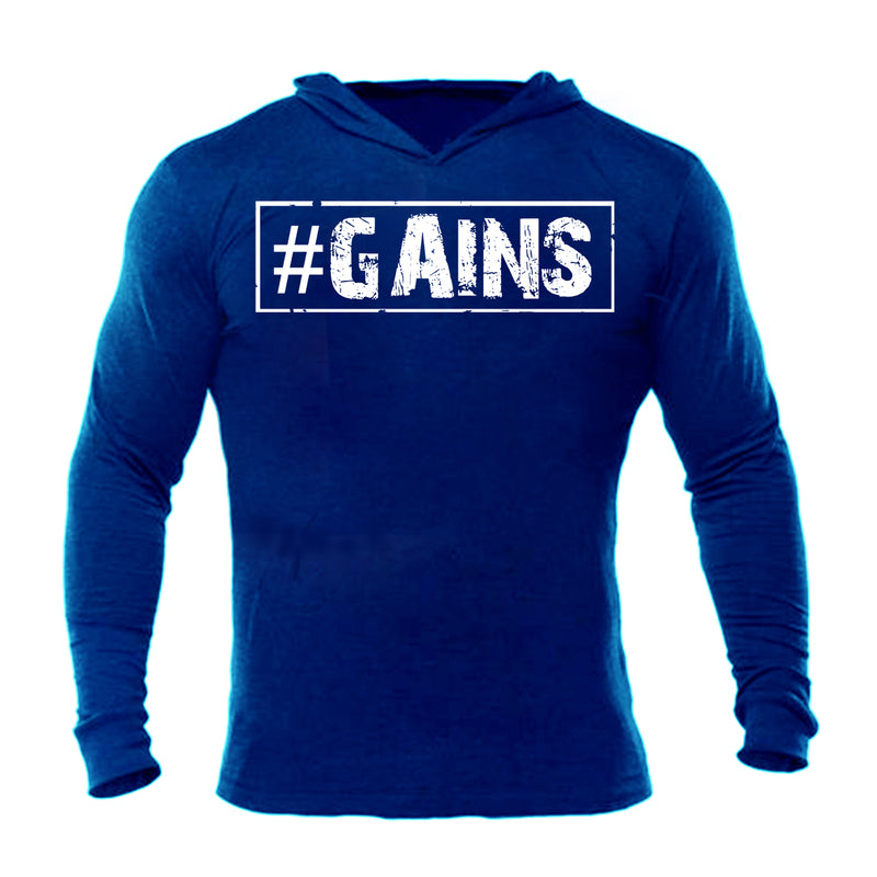 Iron Gods #GAINS Hoodie Blue Workout Hoodie Activewear Men's Gym Clothing